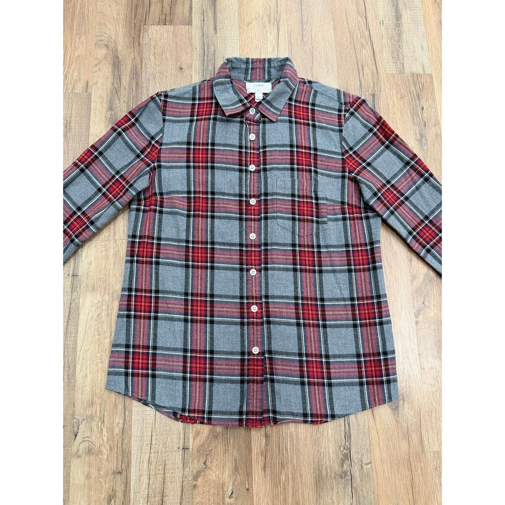 J.Crew Boys Plaid Flannel Shirt Red Gray Cotton Youth‎ 8 10 Button Up
